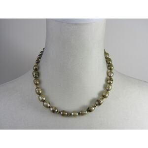 Monet‎ Gold Tone Marble Faux Pearl 19" Necklace Boho Cottagecore Cream Brown